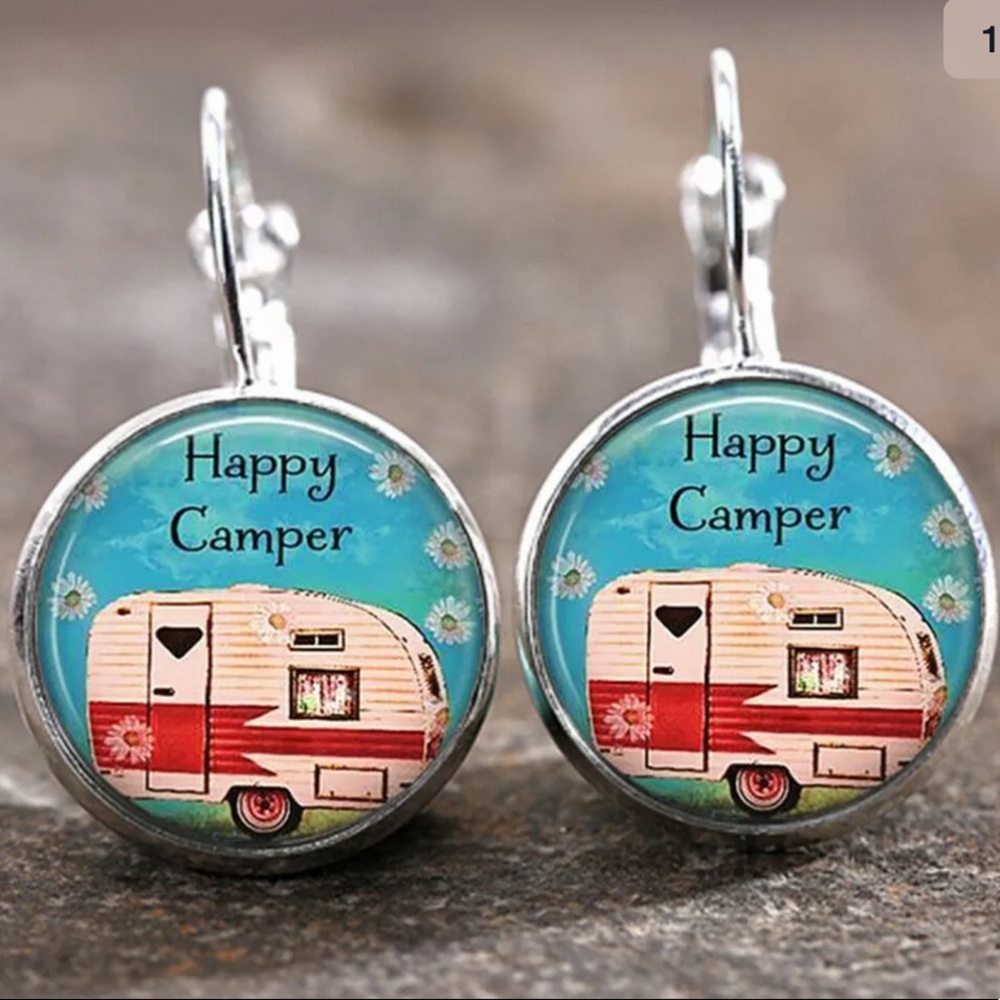 Happy Camper glass lever back earrings